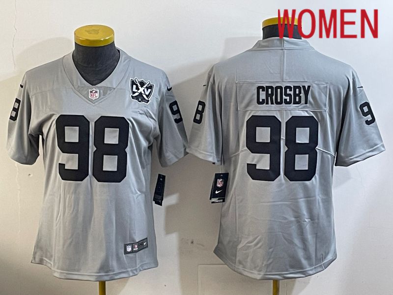 Women Oakland Raiders 98 Crosby Grey 2024 Nike Limited NFL Jersey style 3